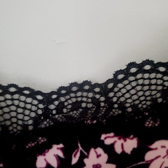 Lingerie Set Robe & Chemise Ditzy Pink Floral on Black Lace Detail Loungey Comfy - Picture 5 of 10